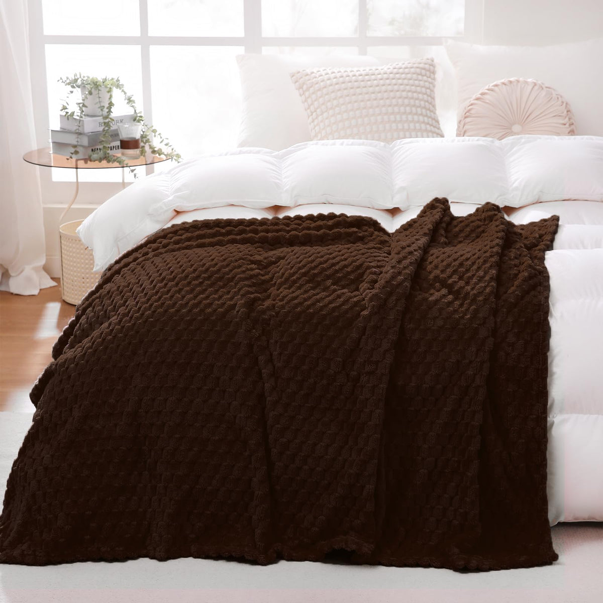 Puncuntex Burnt Orange Throw Blanket 50"×60" Fuzzy 3D Jacquard Decorative