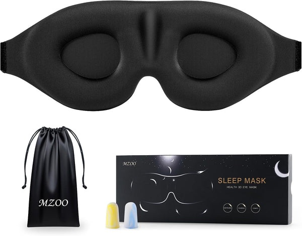 MZOO Luxury Sleep Mask for Women Men Patented Light Blocking Design | Zero Eye Pressure, 3D Contoured Sleeping Mask for Side Sleeper, Breathable, Adjustable, for Travel, Black