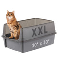 IRIS USA Extra Large Litter Box XXL Open Top High Sided Walls Scatter Shield Scoop Included Easy Clean Plastic Pan for Big Cats Multi-Cat Households 30" L x 20" W x 14" H Black