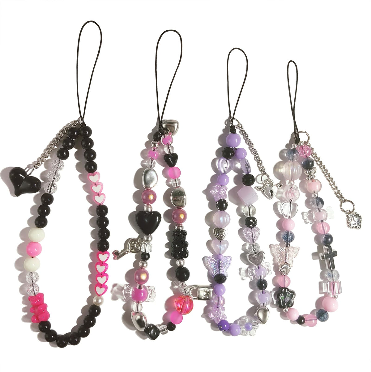 cioatu 4 Pieces Cute Phone Charms Beaded Phone Strap Aesthetic Y2K CellPhone Keychain Cute Bear Butterfly Heart Cool PhoneCharm for Bag Keychain Airpods Camera Pendants Decor