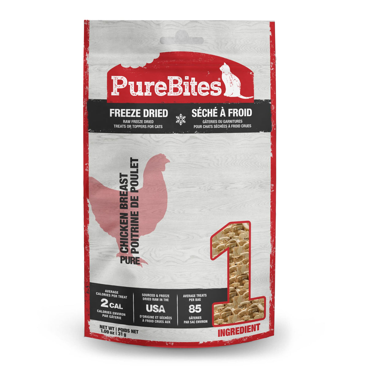 PureBites Chicken Breast Freeze Dried Cat Treats, 1 Ingredient, Made in USA, 2.3oz