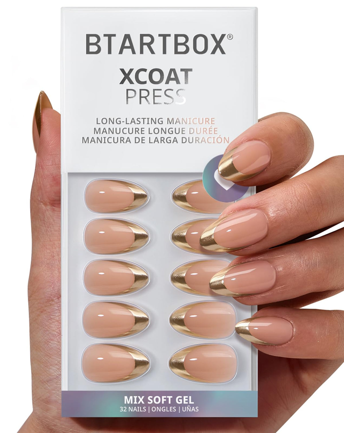 BTArtbox Press On Nails, Cream Puff, Short Almond, Ombre Off White, 32Ct | 2+ Weeks Wear, Salon-Quality Natural Nails, 10-Minute Easy Daily Application, Fast Removal, 16 Sizes, All-in-One Complete Kit