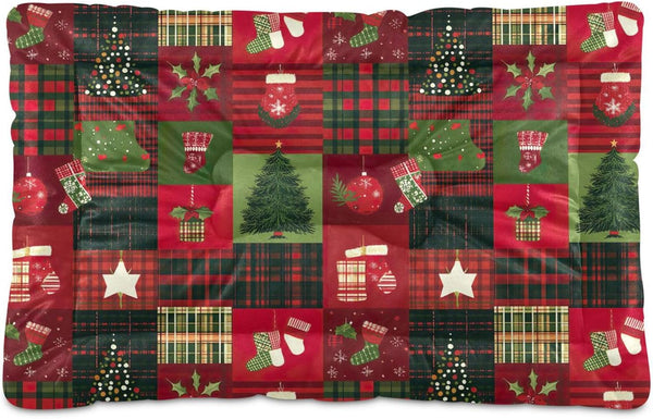 Christmas Patch Pet Bed Pad Soft Dog Bed Mat with Anti-Slip Bottom, Machine Washable Crate Pad Mattress for Dog Sleeping- 24 * 18inches