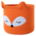 VK VK·LIVING Animal Baskets Large Woven Cotton Rope Storage with Cute Cat Design Laundry Organizer for Towels, Blanket, Toys, Clothes, Gifts – Cat Toy Box Pet or Baby Gift Baskets 15"Lx14H"
