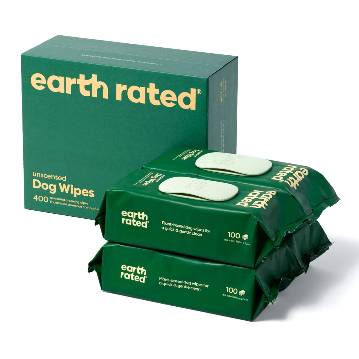 earth rated Dog Wipes, Hypoallergenic, Cleaning and Hydrating, for Grooming Paws, Body and Butt, Lavender Scented, 400 Count