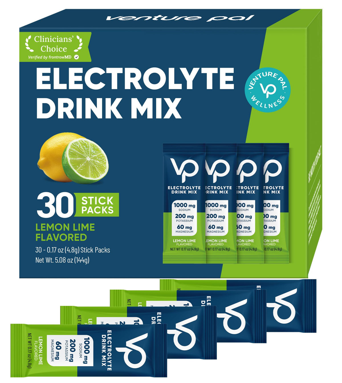 Venture Pal High Sodium Sugar-Free Electrolyte Powder Packets - Hydration Packets with Sodium, Potassium & Magnesium | Zero Calories | Keto, Vegan, and Paleo Friendly | 16 Sticks