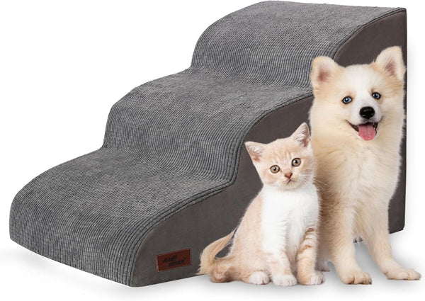 Aodisman Dog Stairs for Small Dogs and Cats,3-Step Pet Ramp for Bed & Couch | 15.7" H Non-Slip Sturdy Dog Steps with Curved Ramp for Senior,Short-Legged Dogs,Puppy and Cats to Reach Sofa or Chair,Grey
