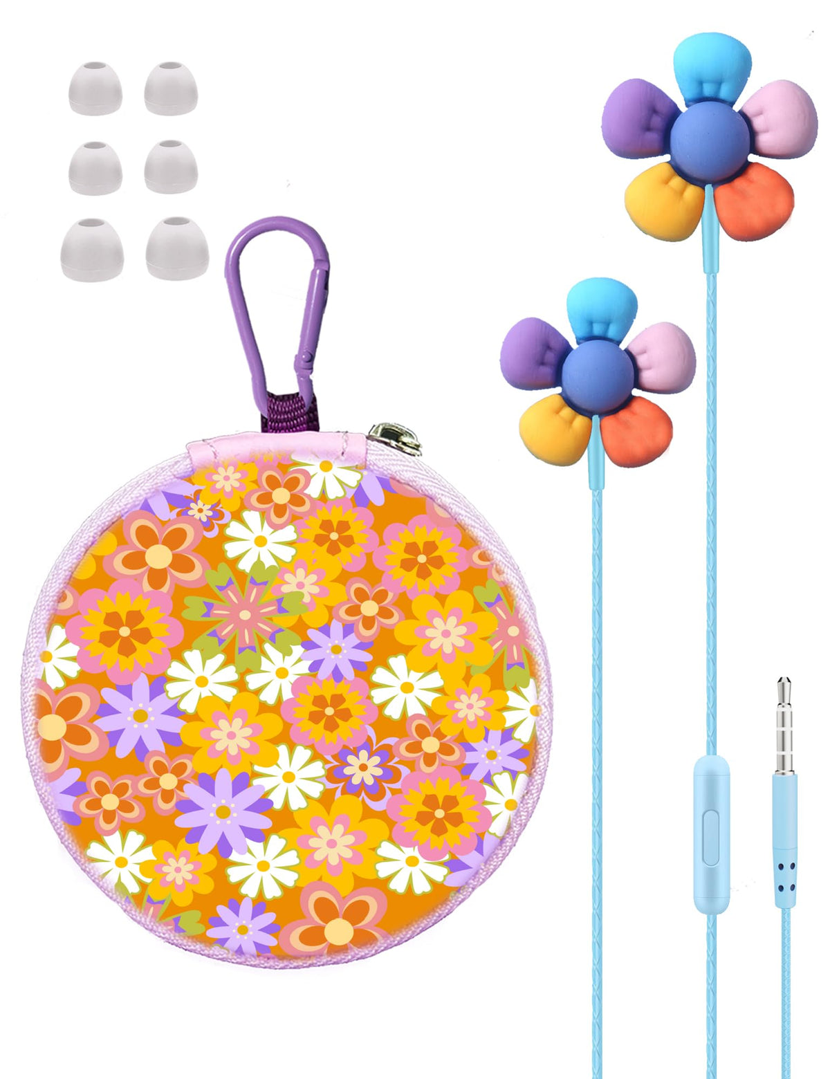 Teens Wired Earbuds with Case, 3.5mm Headphones for School,Berry Bows