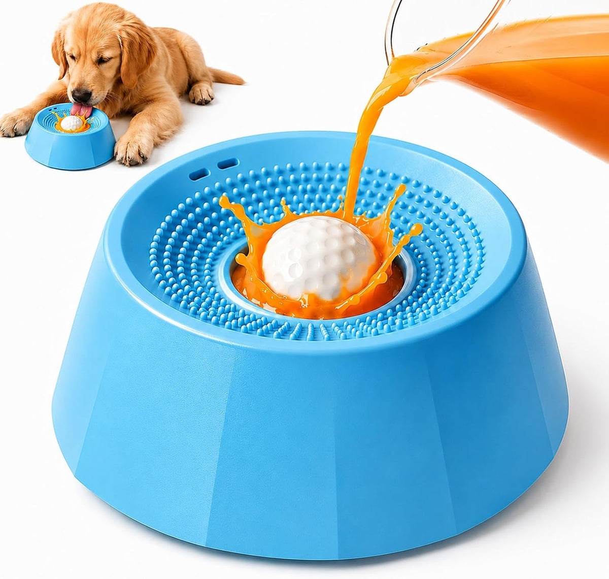 Dog Licking Bowl with Rolling Ball,Dog Lick Bowl for Dogs&Cats,Slow Feeder Dog Bowl with Strong Suction Base for Wet Food,Yogurt,Bone Broth&Liquid Treats