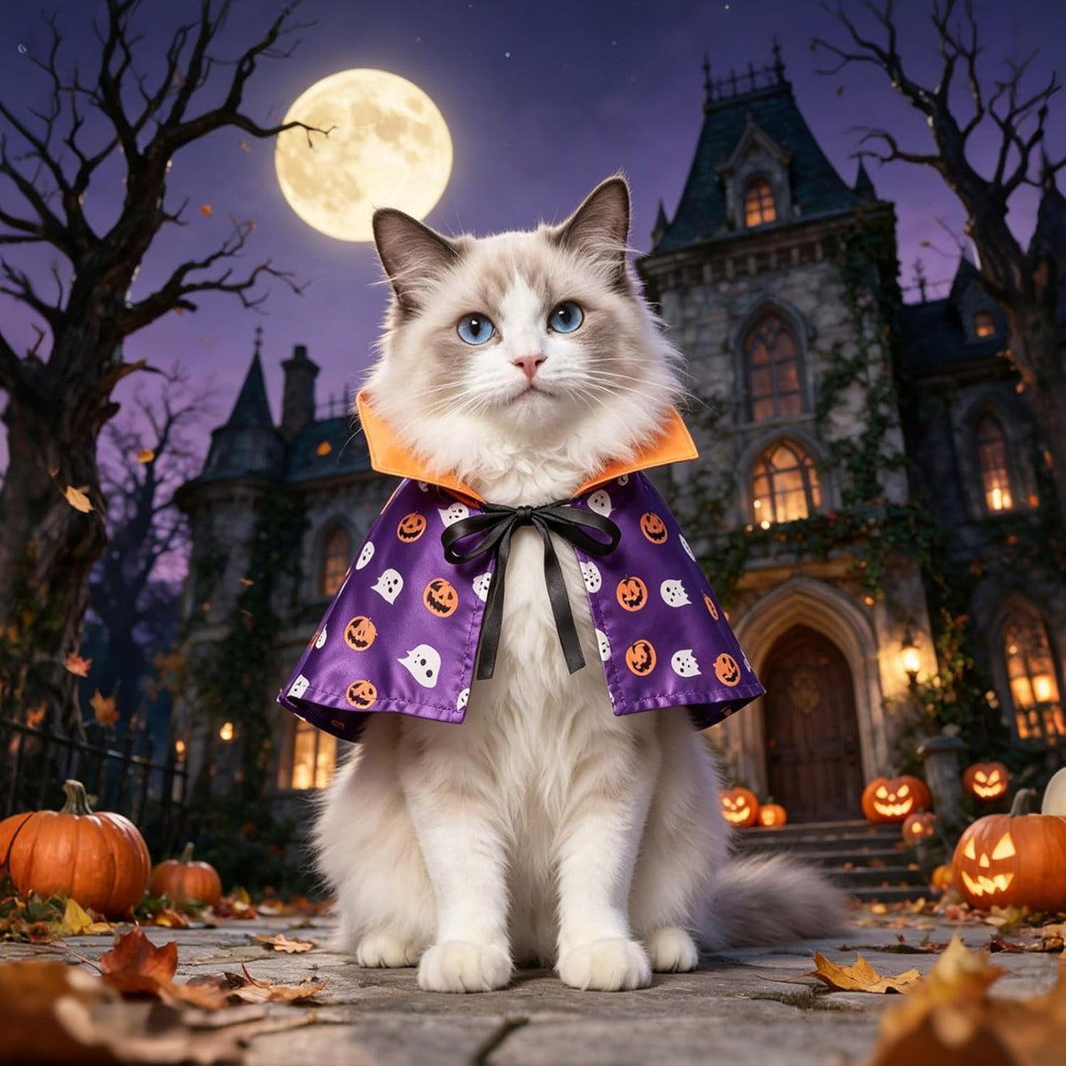Enjoying Cat Halloween Costume, Pet Vampire Costume for Small Dogs Cats Rabbits, Kitty Pumpkin Cloak Outfit Party Halloween Cosplay