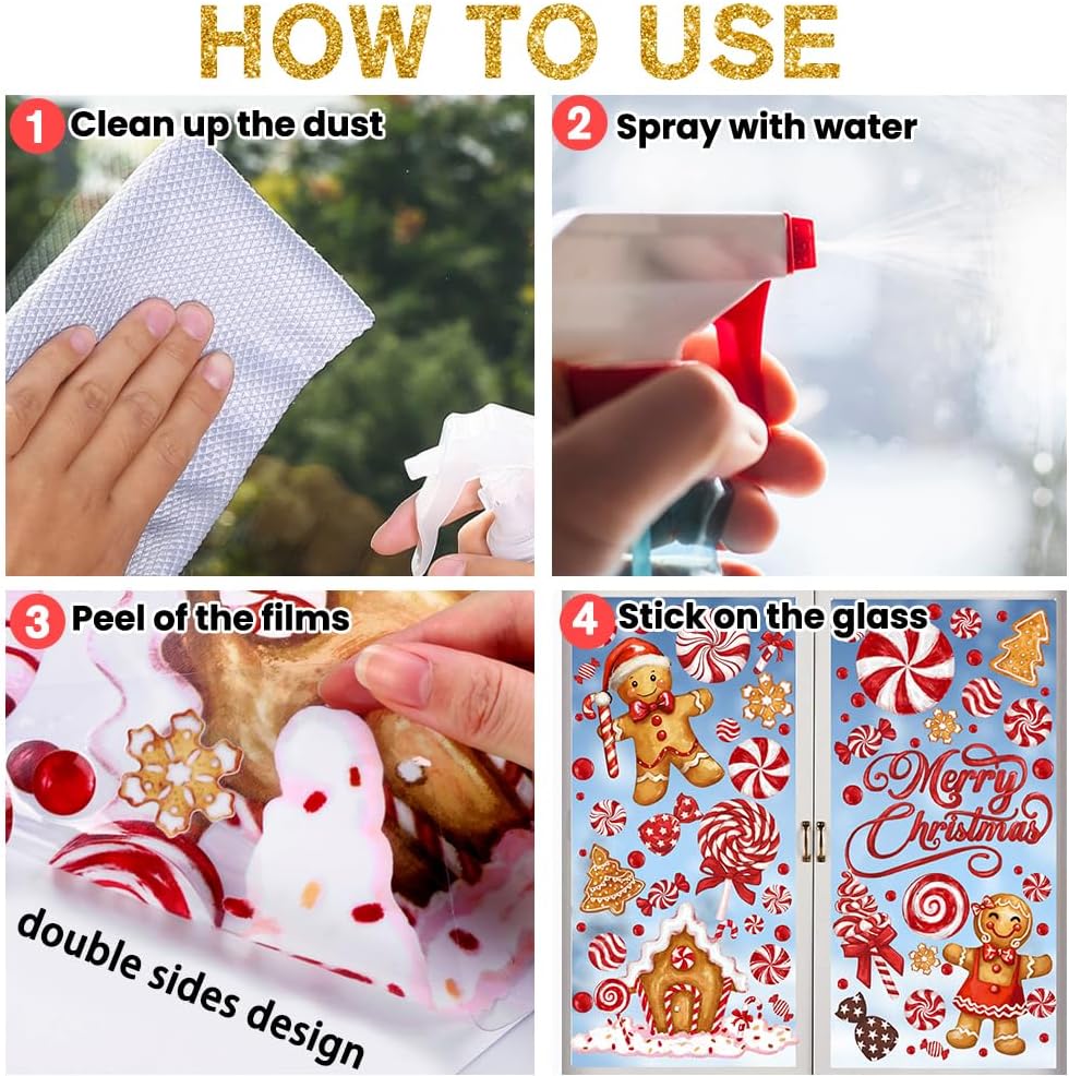 DULEFUN Christmas Window Clings, Gingerbread Man Candy Window's Stickers