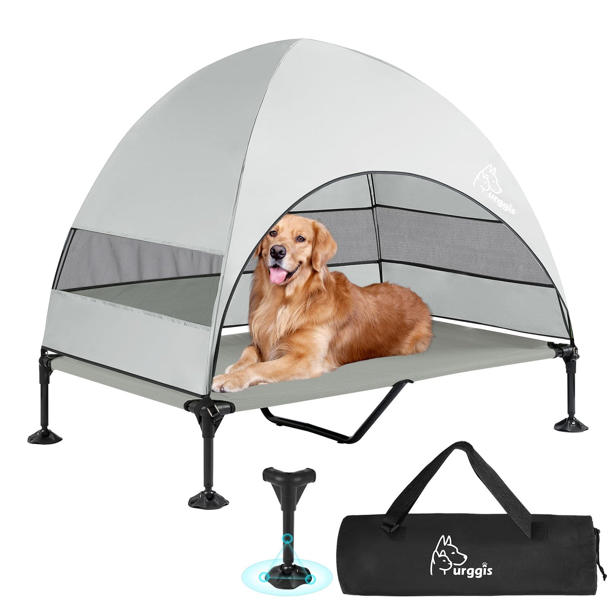 Upgraded Elevated Dog Bed with Canopy, Portable Raised Outdoor Dog Bed with Stable Anti-Slip Feet, Wider Shade Pet Bed Cot, Raised Dog Beds for Large Dogs Camping, Indoor & Outdoor Use