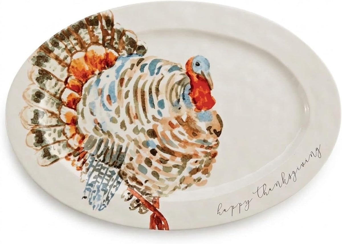 Mud Pie Turkey Platter, Large Thanksgiving Serving Platter, White Ceramic