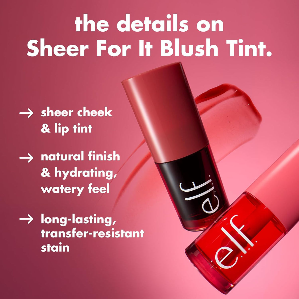 e.l.f. Sheer For It Blush Tint, Multi-Use, Long-Lasting Lip & Cheek Makeup, Creates A Natural Flush Finish, Vegan & Cruelty-Free, Left On Red