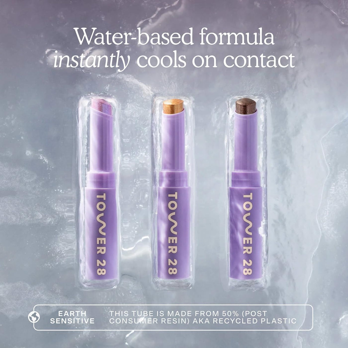 Tower 28 GoGo Cooling Shimmer Eyeshadow Stick - 8-Hour Wear Cream Eyeshadow + Precise Highlighter Stick - Water-Based Eye Makeup for Sensitive Eyes - Microplastic-Free Eye Shadow - Roxy (.09 oz)
