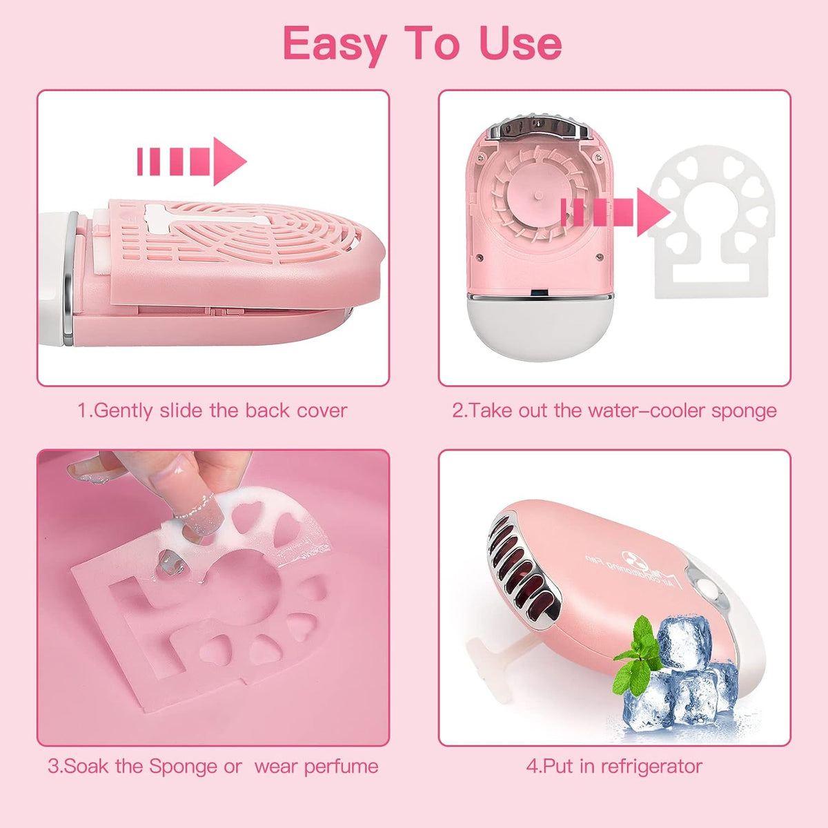 mlogiroa Lash Fan Mini Portable Eyelash Fan Handheld for Eyelash Extension | Rechargeable USB C Air Cooling Blower with Built in Sponge Lash Extension Application Pink