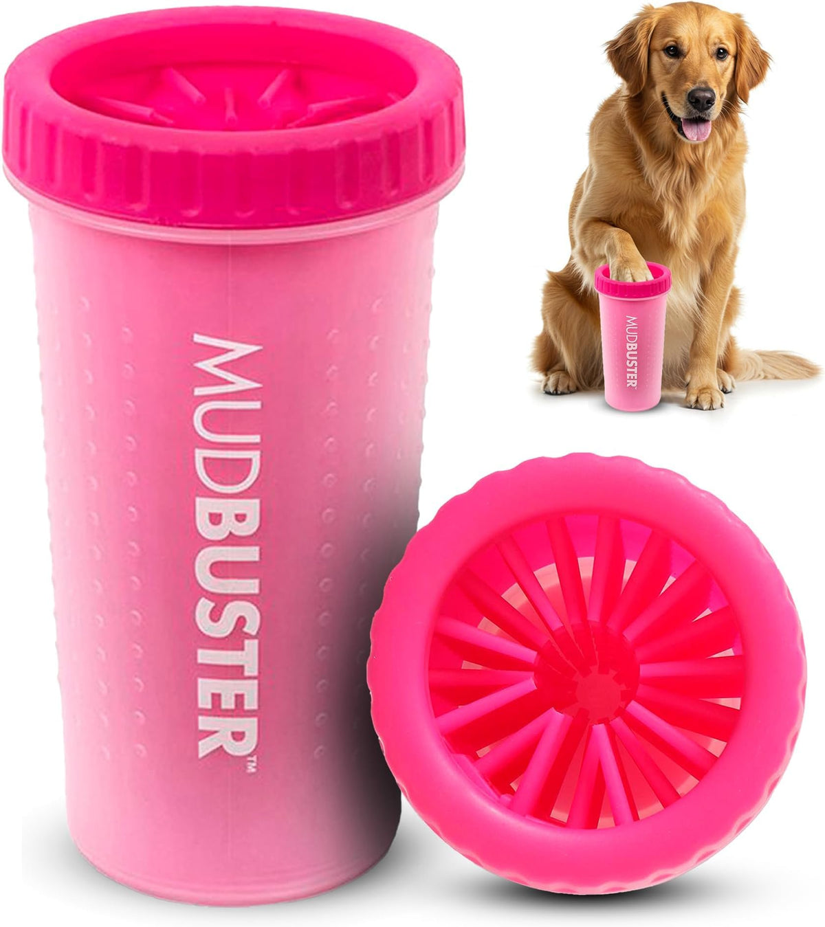 Dexas MudBuster Large Dog Paw Cleaner, Matte Black, Fits 2.5"-3.5" Wide Paws, Gentle Silicone Bristles for Quick, Easy Cleaning
