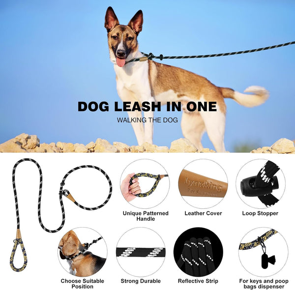 lynxking Slip Lead Dog Leash Reflective, Heavy Duty Comfortable Strong Rope for Large Medium Small Dogs No Pull Pet Training (Black, Large 1/2in x 6ft-Slip Lead)