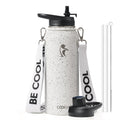 Coolflask Water Bottle with Straw, 40 oz Insulated Metal Water Flask with Straw & Spout Lids, Stainless Steel Double Wall Vacuum, Keep Cold 48h Hot 24h, Leak Proof, BPA-Free, Apricot Pink