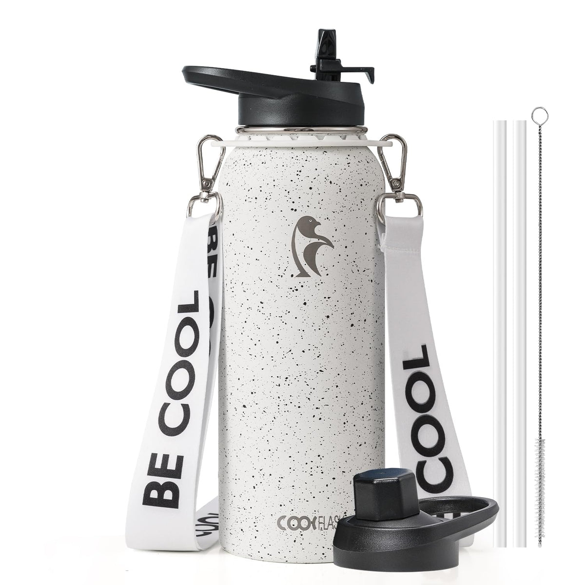 Coolflask Water Bottle with Straw, 40 oz Insulated Metal Water Flask with Straw & Spout Lids, Stainless Steel Double Wall Vacuum, Keep Cold 48h Hot 24h, Leak Proof, BPA-Free, Apricot Pink