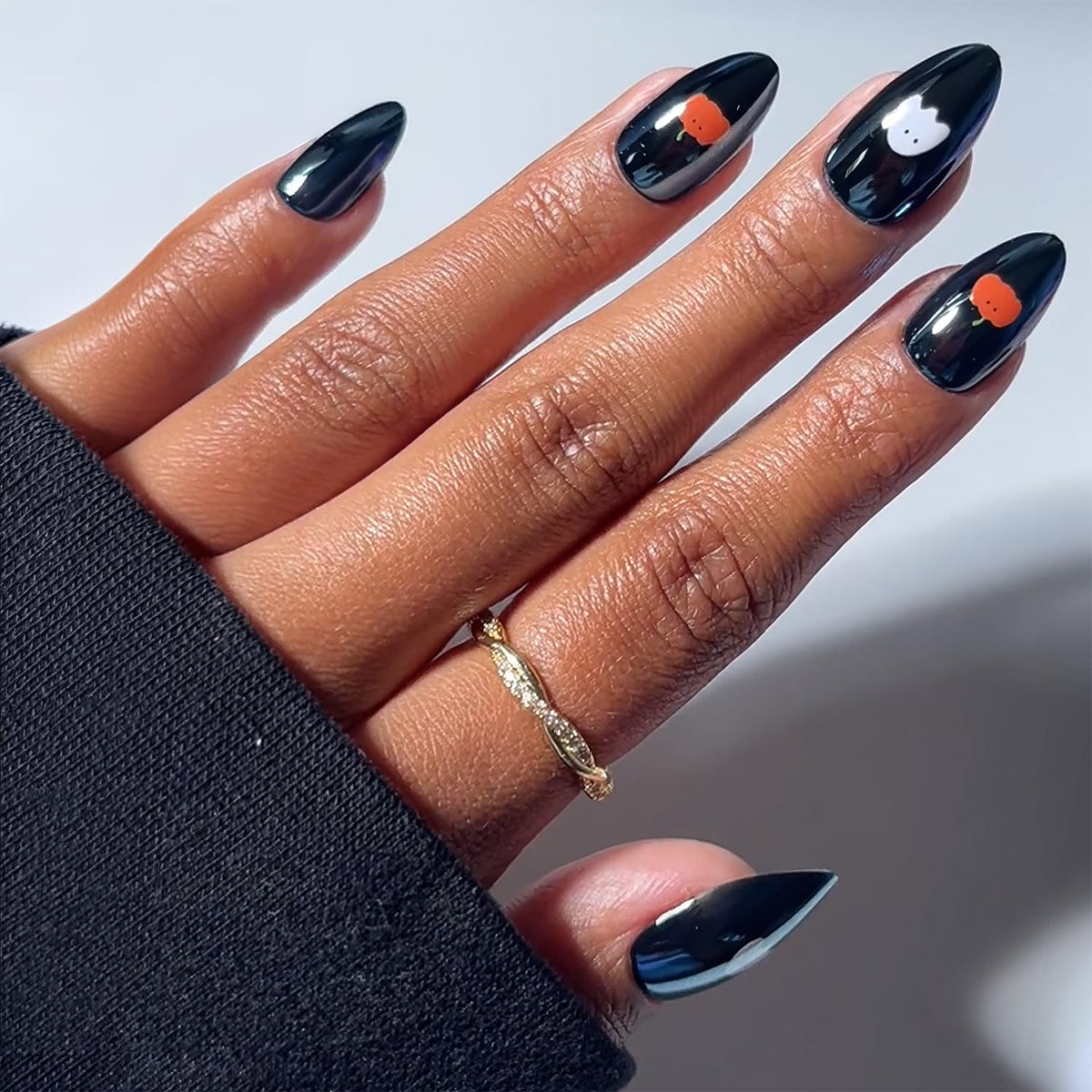 Glamnetic Halloween Press On Nails, Short Almond Glossy, Ghost Besties