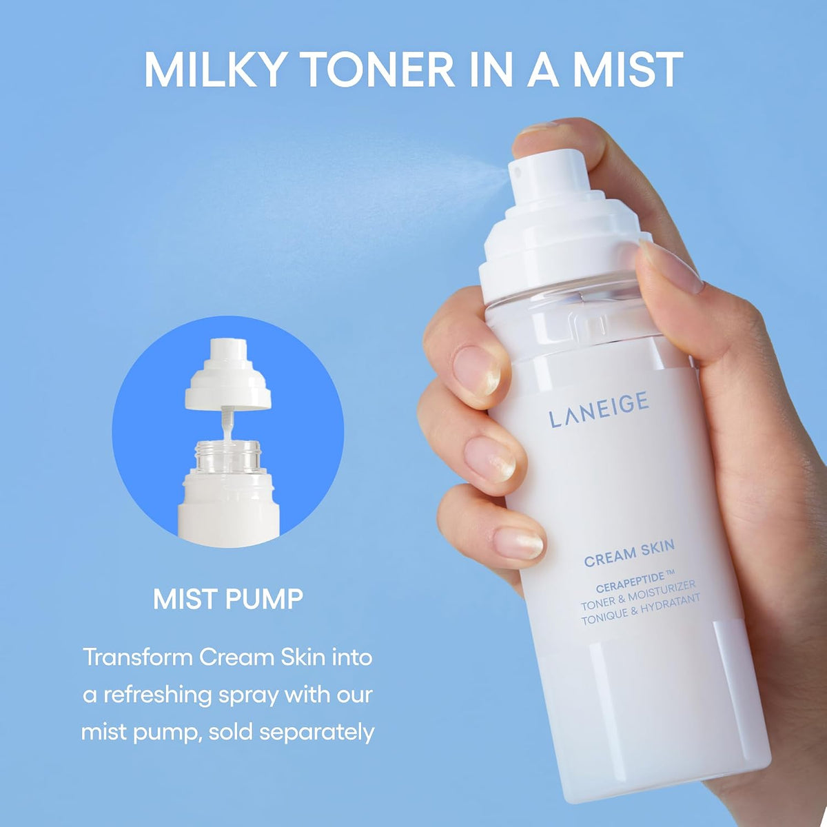 LANEIGE Cream Skin Toner & Moisturizer: Lightweight Refillable Korean Milky Toner with Ceramide & Peptide for Hydration, Firming, & Barrier Support