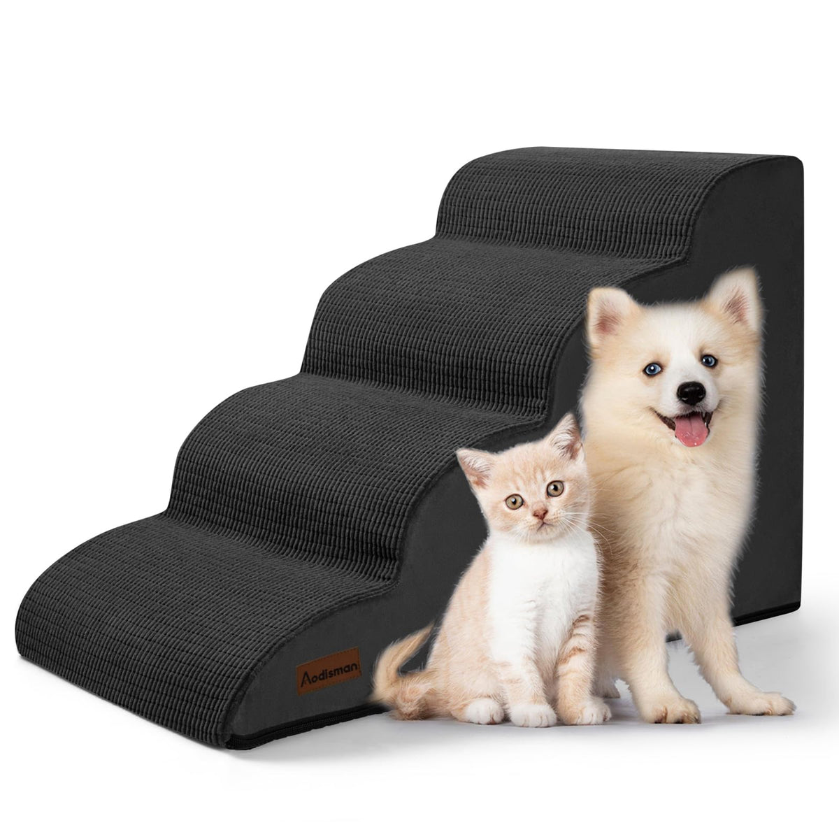Aodisman Dog Stairs for Small Dogs and Cats,3-Step Pet Ramp for Bed & Couch | 15.7" H Non-Slip Sturdy Dog Steps with Curved Ramp for Senior,Short-Legged Dogs,Puppy and Cats to Reach Sofa or Chair,Grey