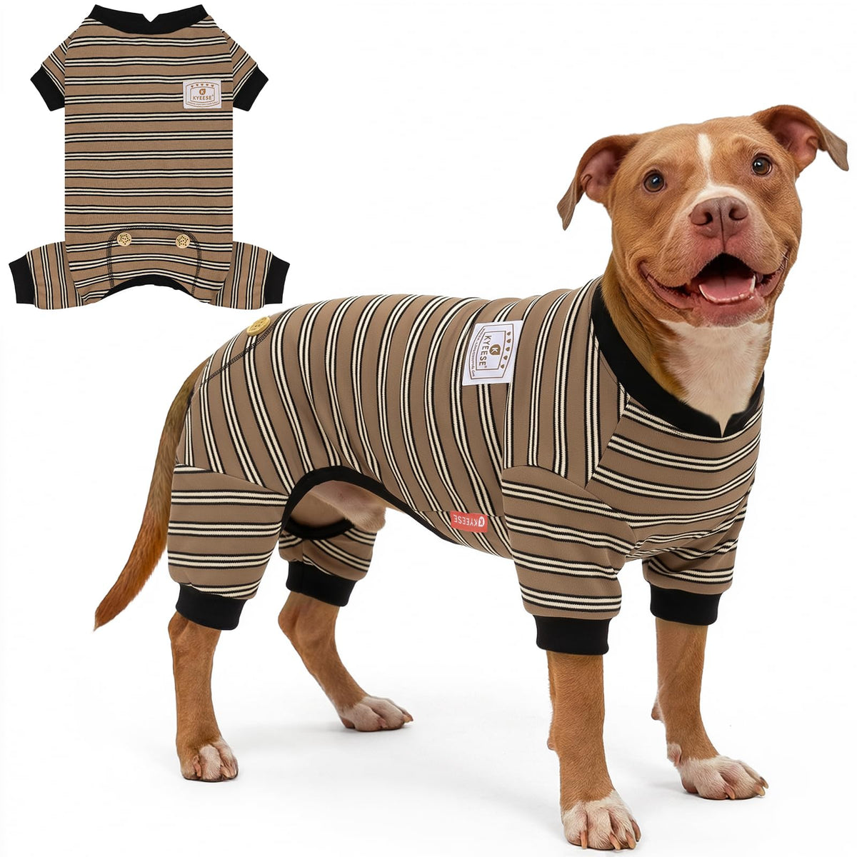 KYEESE Striped Dog Pajamas for Medium Large Dog Stretchy Onesie Daily Wear