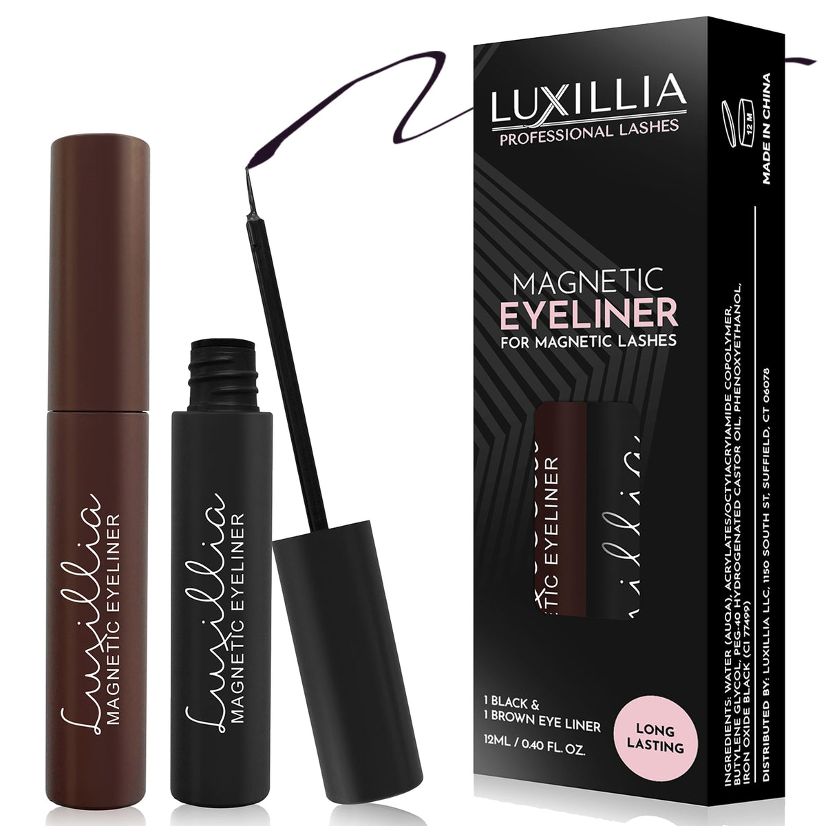 Luxillia Magnetic Eyeliner for Magnetic Eyelashes, Upgraded Strongest Hold, Most Natural Look, Waterproof, Smudge Proof Liquid Liner in Black