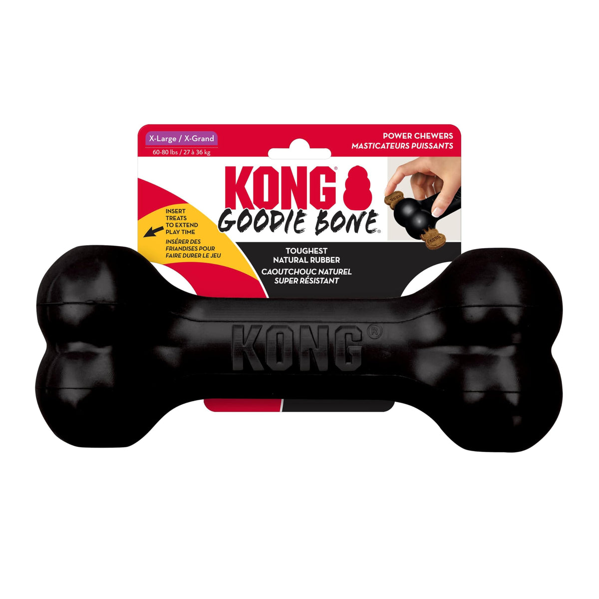 KONG - Extreme Goodie Bone - KONG's Most Durable Natural Rubber Dog Bone for Power Chewers - Black - For Medium Dogs