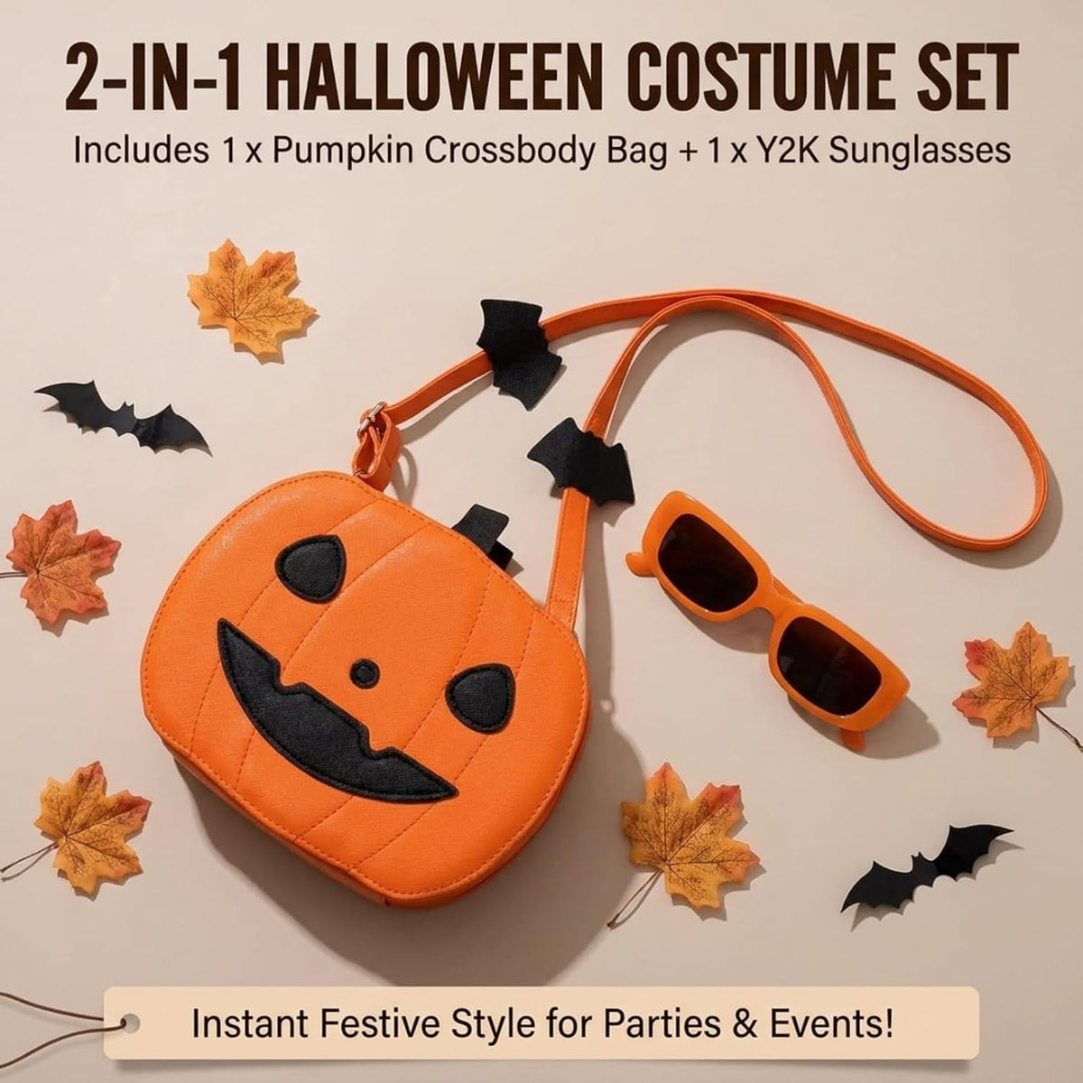Kingdder 2 Pcs Halloween Pumpkin Purse Woman Jack O Lantern Crossbody Bag