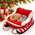 Christmas Dog Bed, Plush Santa Sleigh Sofa for Cats