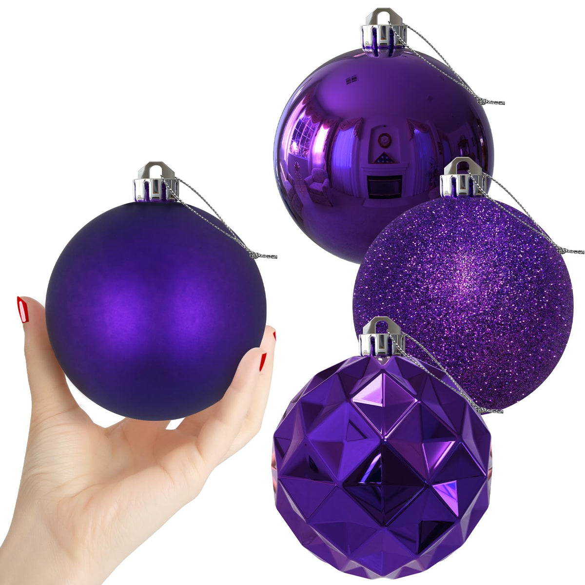 Rose Red 4.0" Large Christmas Balls - Christmas Tree Decoration Ornaments Shatterproof Hanging Balls for Birthday Halloween Holiday Wedding Decorations Set of 4pcs