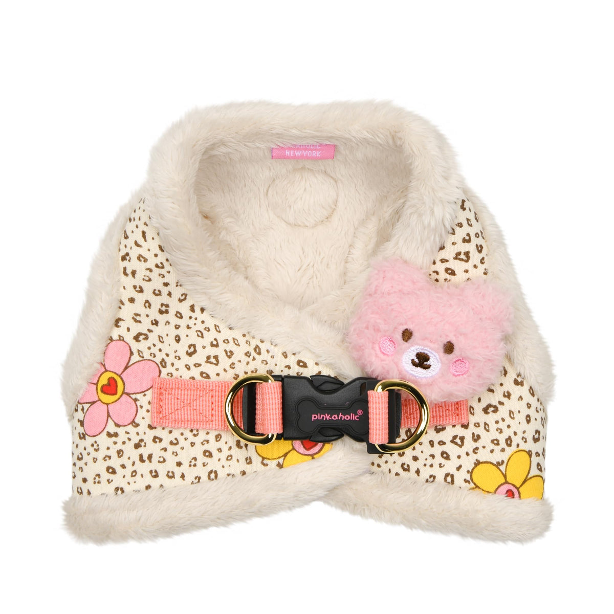 Pinkaholic New York Lidia Vest Dog Harness Step-in Warm Winter Flower Pattern for Small Dog, Light Grey, Large