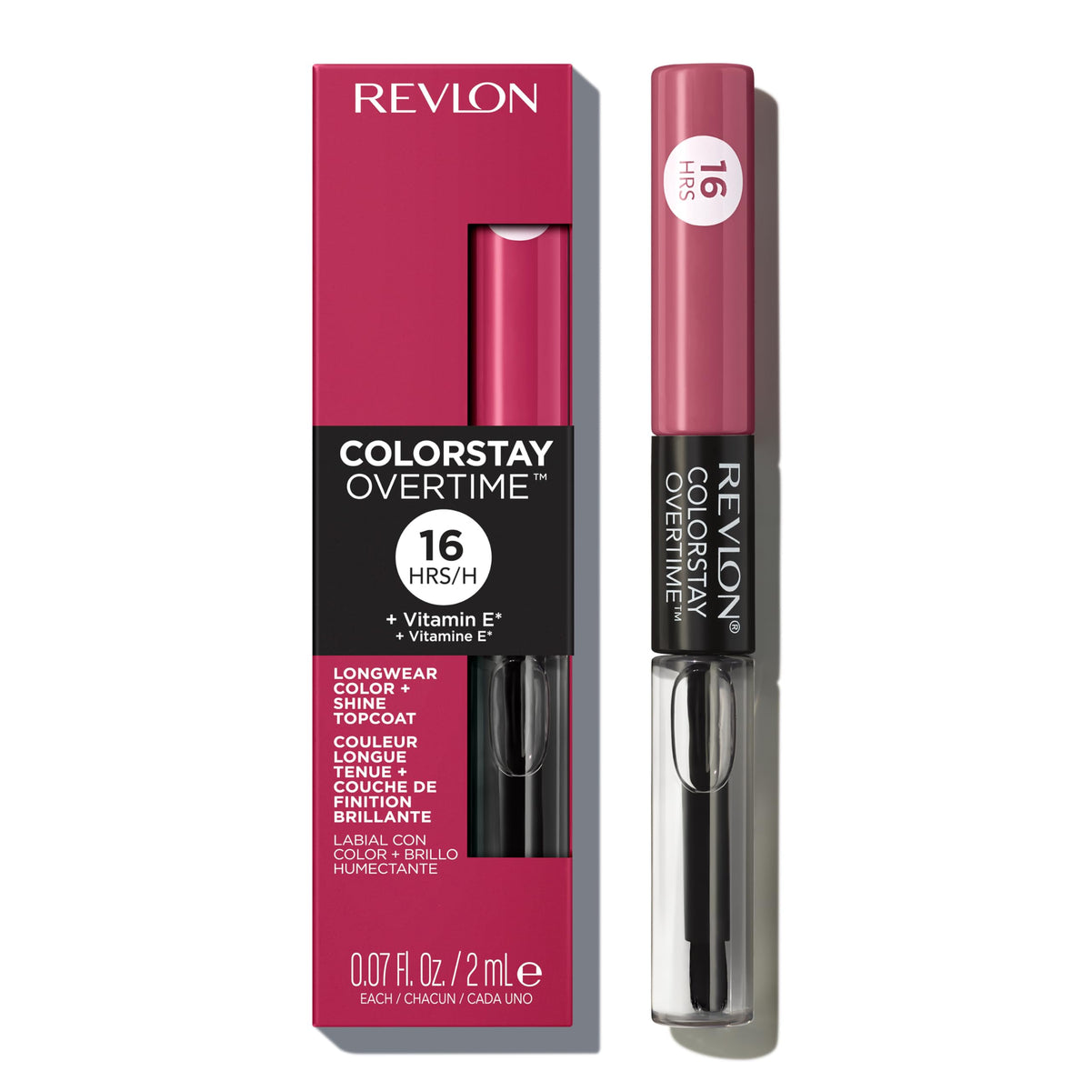 Revlon ColorStay Overtime Liquid Lipstick with Clear Lip Gloss, Long-Lasting Lip Color, Dual Ended with Moisturizing Vitamin E, 005 Infinite Raspberry, 0.07 fl oz