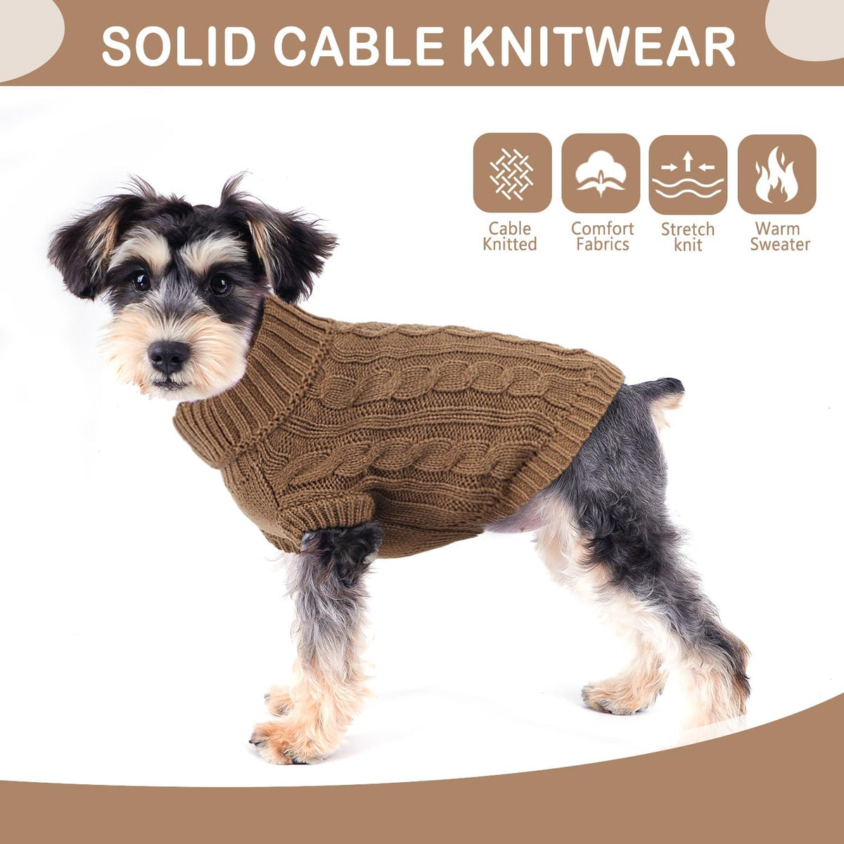 Dog Sweaters for Small Dogs Small Dog Clothes for Winter Solid Knitted Puppy Clothes Warm Turtleneck Doggy Coat Pullover Pet Cat Sweater with Heart-Shape Design(Khaki, X-Small)