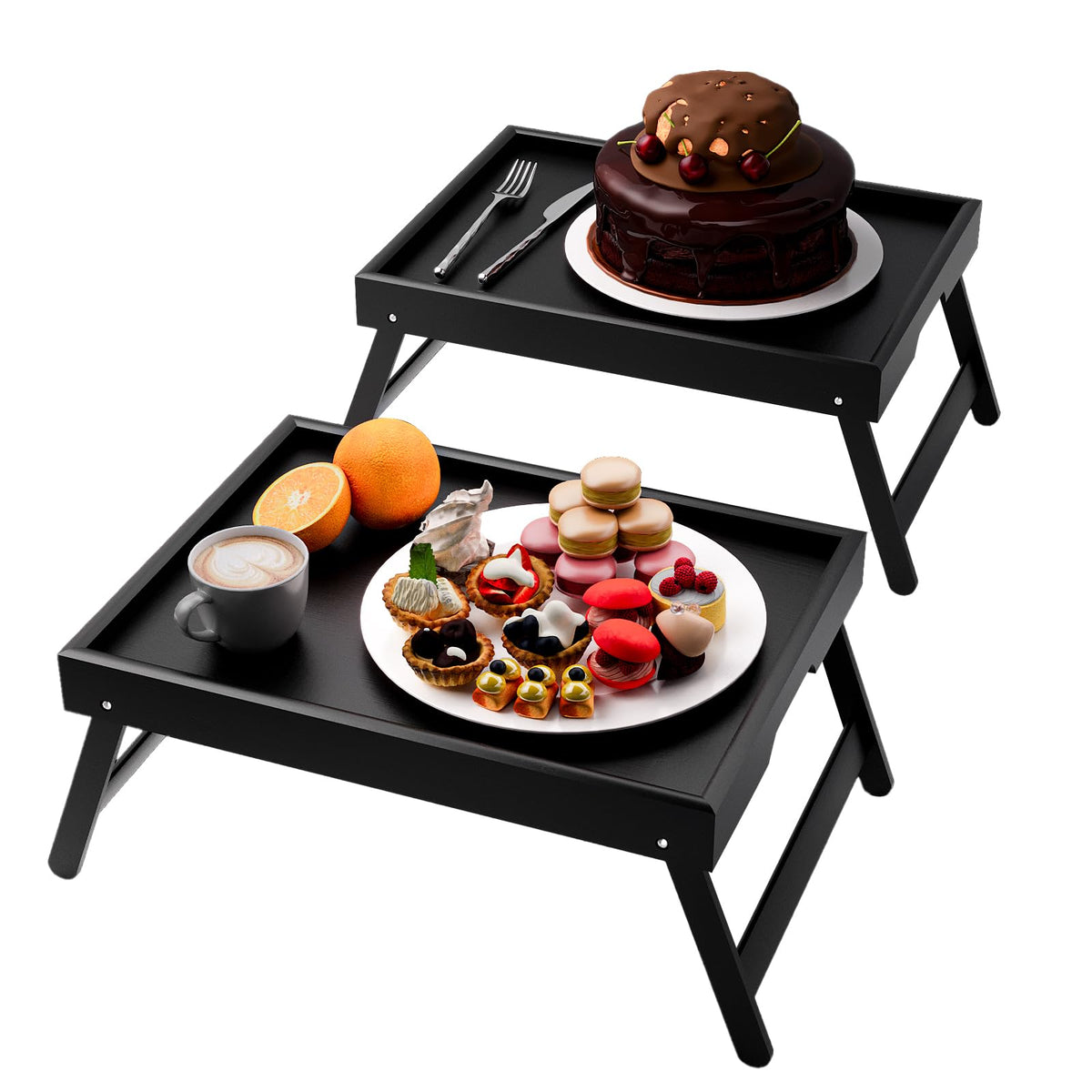 Fibogollo 2 Pack Bamboo Bed Tray Table with Folding Legs,Breakfast Trays,Serving Tray for Food and Snack,Laptop Trays for Working(Natural)