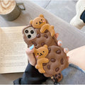 Case for iPhone 11 with Strap Lanyard Keychain Cute Bear Cookie Kawaii Funny Soft Silicone Shockproof Protective Cover for Women Girls