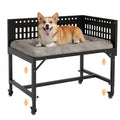Beside Dog Bed,2 Panels Adjustable Height Dog Bunk Beds,26.8”x18.1” Metal Frame & Cushion, Converts to Bunk Bed or Bed Extension Attachment for Human Bed, for Small Dogs