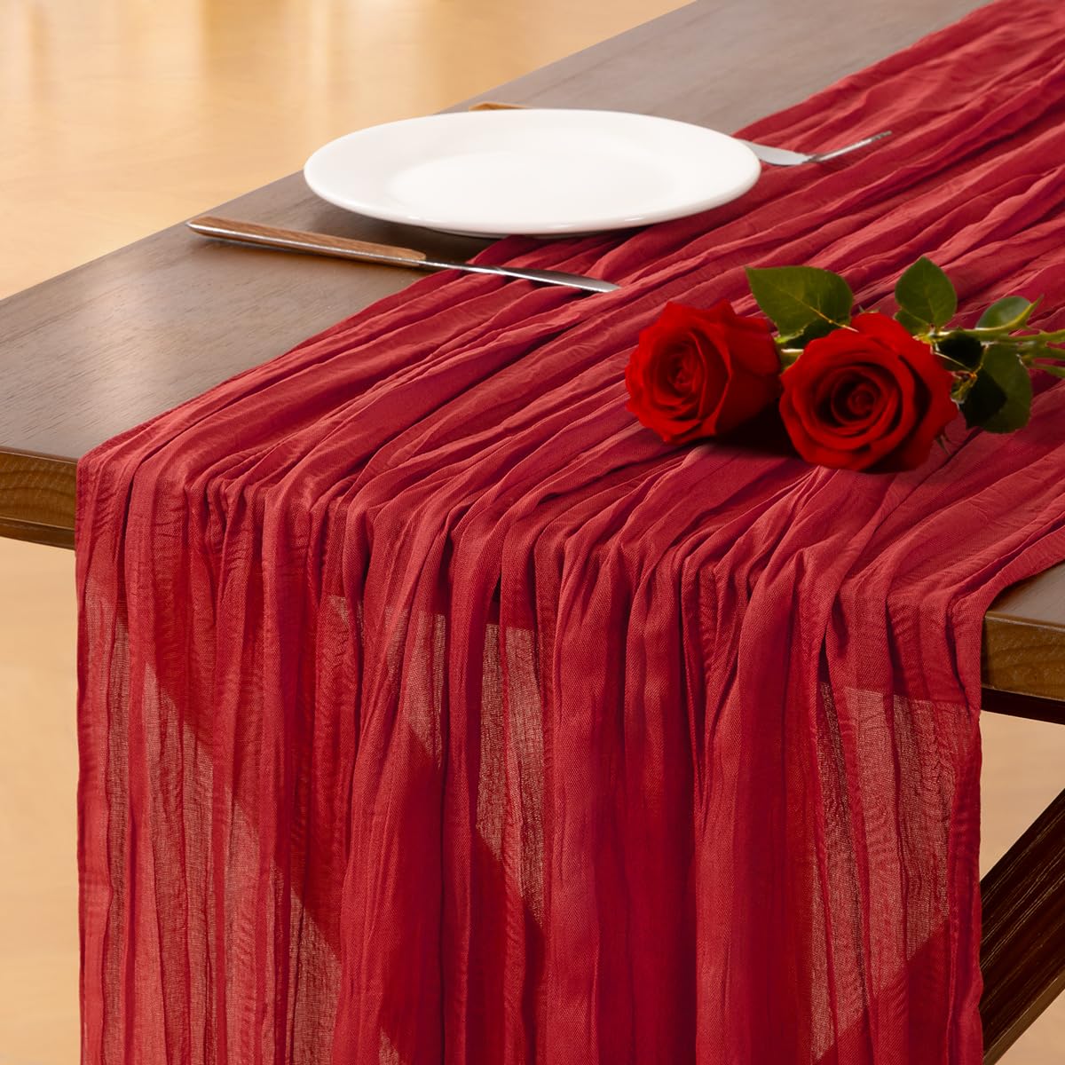 Fall Table Runner Terracotta Cheesecloth Boho Wedding Thanksgiving Decor