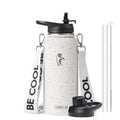 Coolflask Water Bottle with Straw, 40 oz Insulated Metal Water Flask with Straw & Spout Lids, Stainless Steel Double Wall Vacuum, Keep Cold 48h Hot 24h, Leak Proof, BPA-Free, Apricot Pink