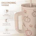 SANDJEST Pumpkin Tumbler with Handle and Straw 40oz – Stainless Sleel Slider Tumbler Travel Coffee Mug for Women - Gift Idea for Fall Autumn Halloween
