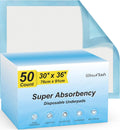 50 Count 30” x 36” Super Absorbency Disposable Underpads | Leakproof Quick Drying, Baby Puppy & Adults Bed Pads Disposable Adults, Dog Pee Pads Extra Large, XXL Incontinence Pads