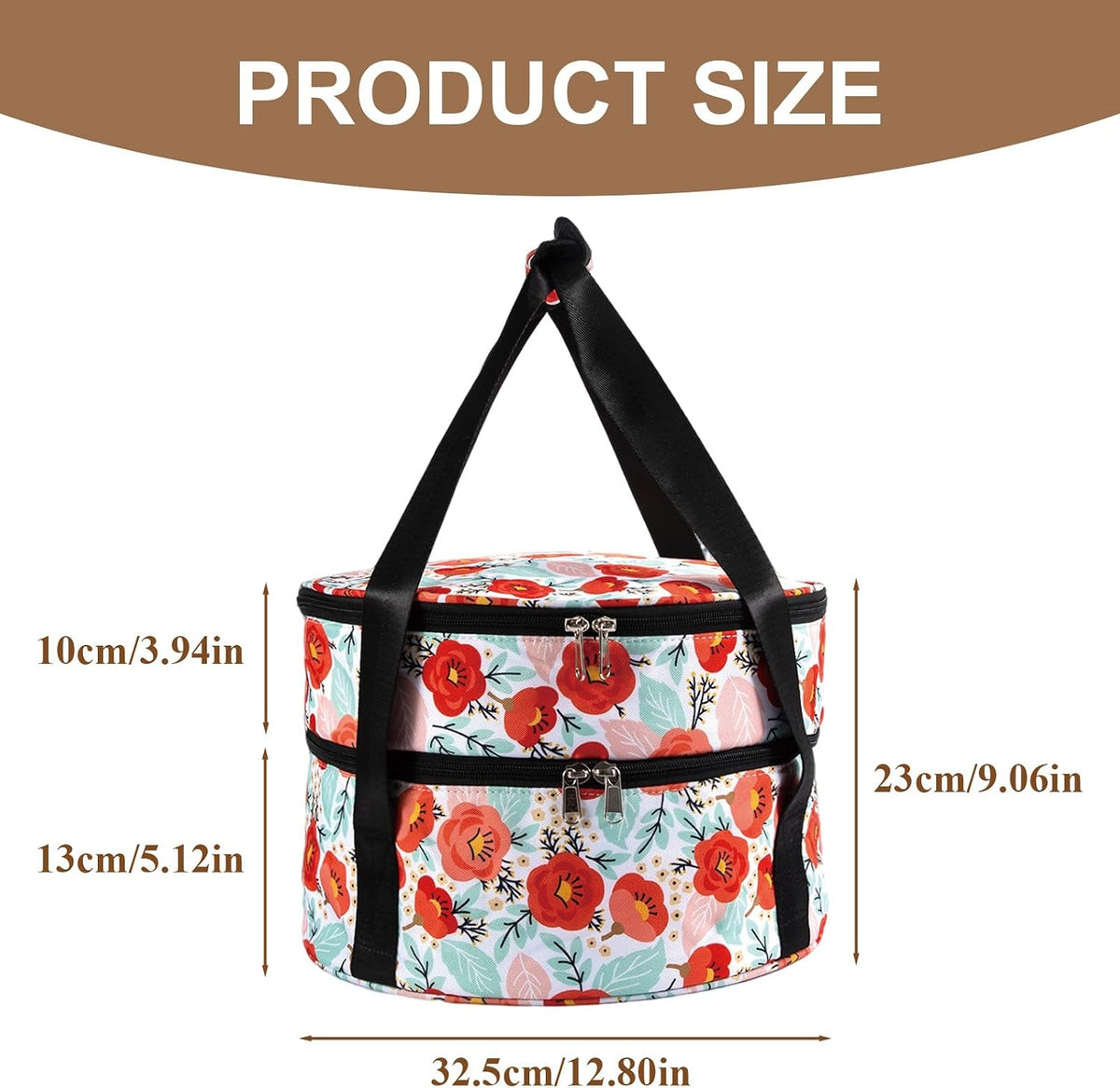 Round Insulated Double Casserole Carrier for Hot or Cold Food with Handle,Pie Carrier Bag,Insulated Lunch Bag for Travel Picnic Cookouts,Fits Pioneer Woman Kitchen Stuff and 12.5" Pie Pan