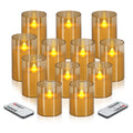 wemarry Flameless Candles 4" 5" 6" Acrylic Glass Pillars 3" Diameter Battery Operated Flickering Candles Include 8-Key Remote with Timer Function 400+ Hours (Gray, Warm Light 3 Pack)