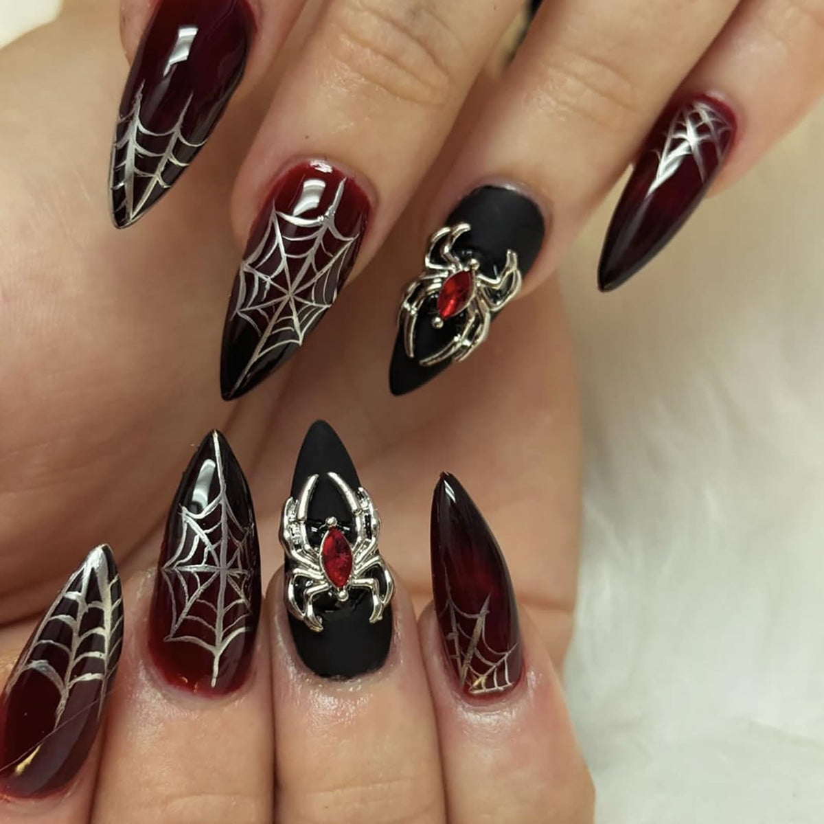 Halloween Press on Nails Medium Almond MABKJLF Fake Nails Glow in The Dark Full Cover Nightmare Christmas False Nails Glossy Glue on Nails Artificial Acrylic Nails for Women Girls 24 Pcs