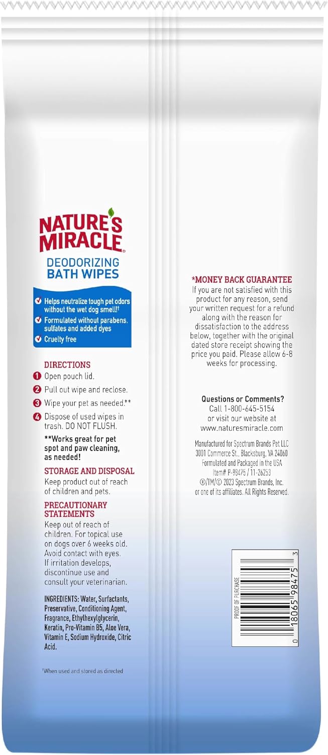 Nature's Miracle Deodorizing Bath Wipes Sunkissed Breeze Scent, 100 ct