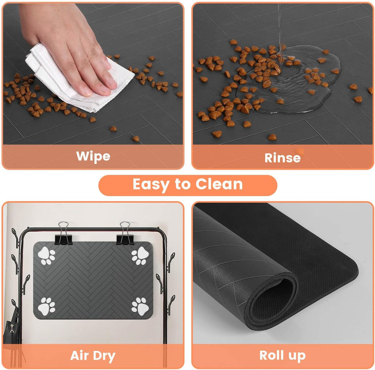 Pet Feeding Mat-Absorbent Pet Placemat for Food and Water Bowl, with Waterproof Rubber Backing, Quick Dry Water Dispenser Mat for Dog and Cat (20"x12", Striped Dark Gray)