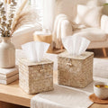 Thyle 2 Pcs Fall Tissue Box Cover Square, Pumpkin PU Leather Tissue Holder