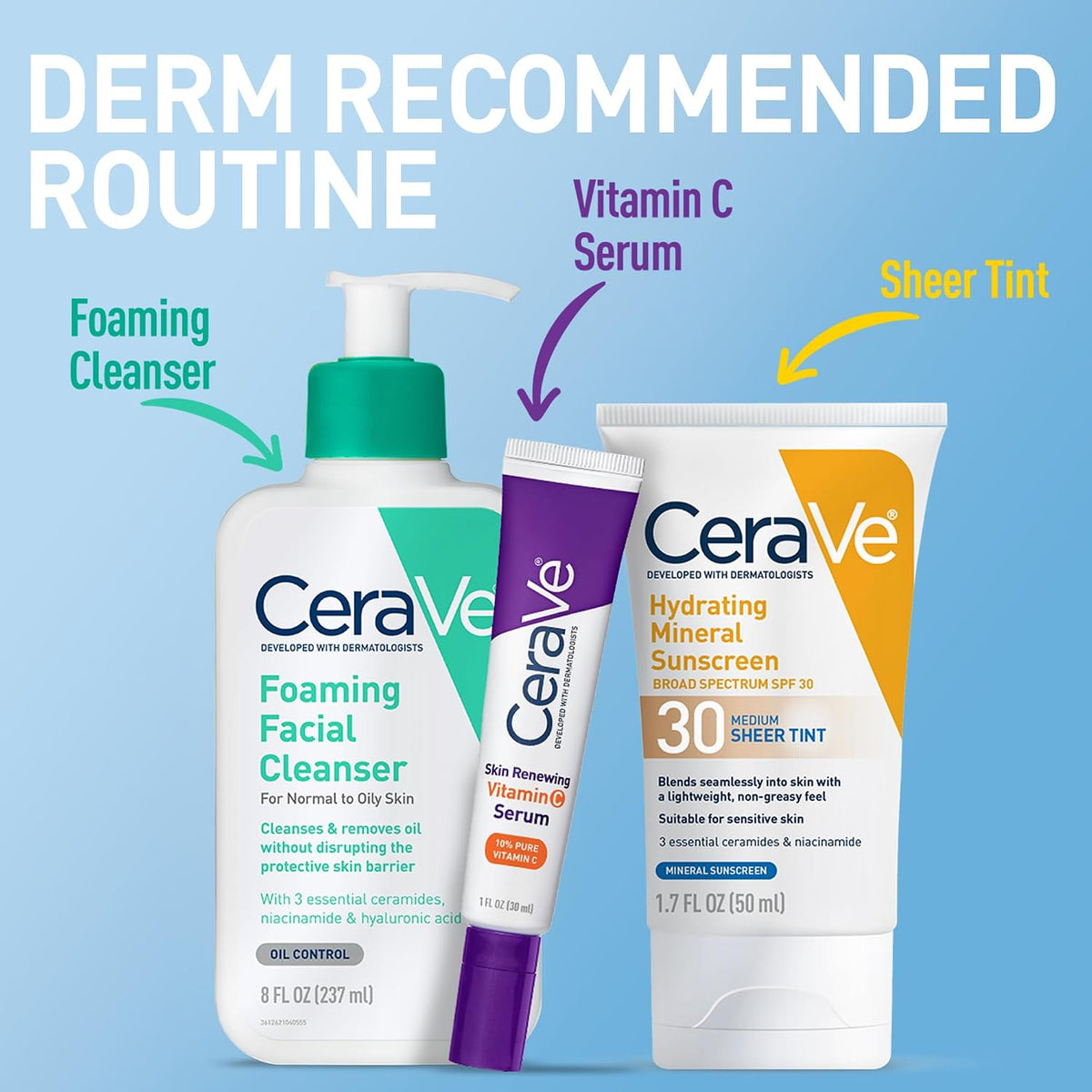 CeraVe Hydrating Mineral Sunscreen SPF 30 with Sheer Tint, Tinted Mineral Sunscreen with Zinc Oxide & Titanium Dioxide, Blends Seamlessly For Healthy Glow, Light, 1.7 Oz